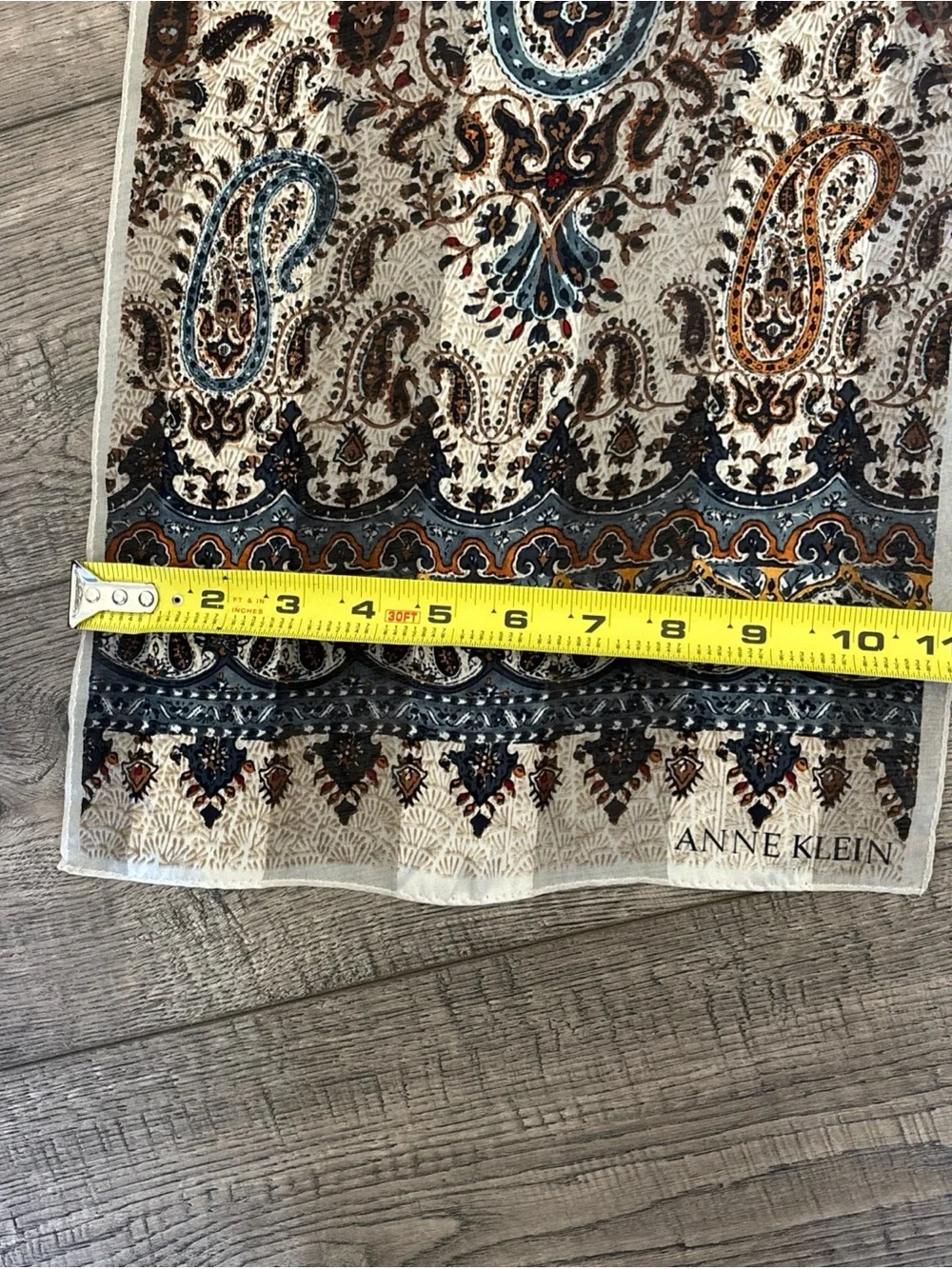 Anne Klein Cream Paisley Border Scarf with Blue & Brown Accents